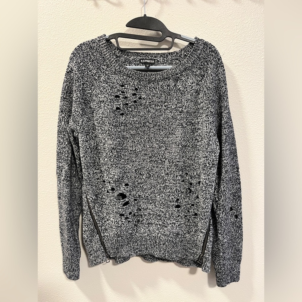 Express Sweater. Black and White with Zippers and Holes.